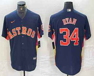 Mens Houston Astros #34 Nolan Ryan Navy Blue Team Logo Stitched MLB Cool Base Nike Jersey->houston astros->MLB Jersey